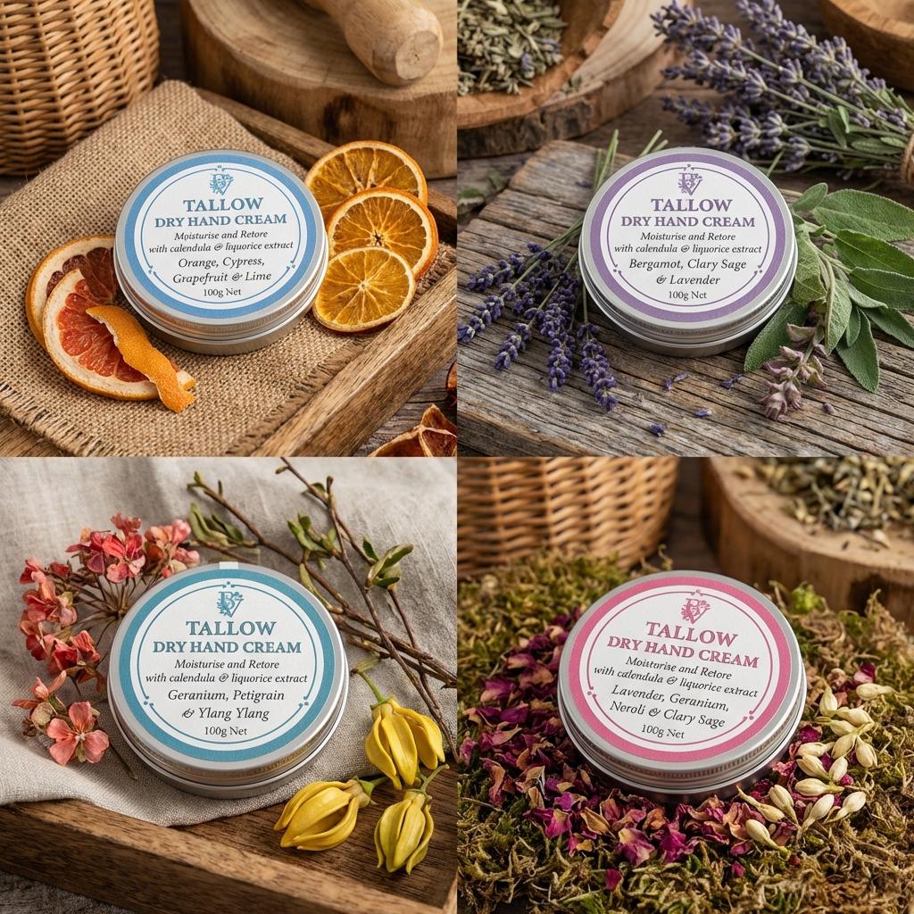 Tallow Hand Cream: for dry skin with Organic Grass Fed Tallow, Calendula & Liquorice Extract, Essential Oils
