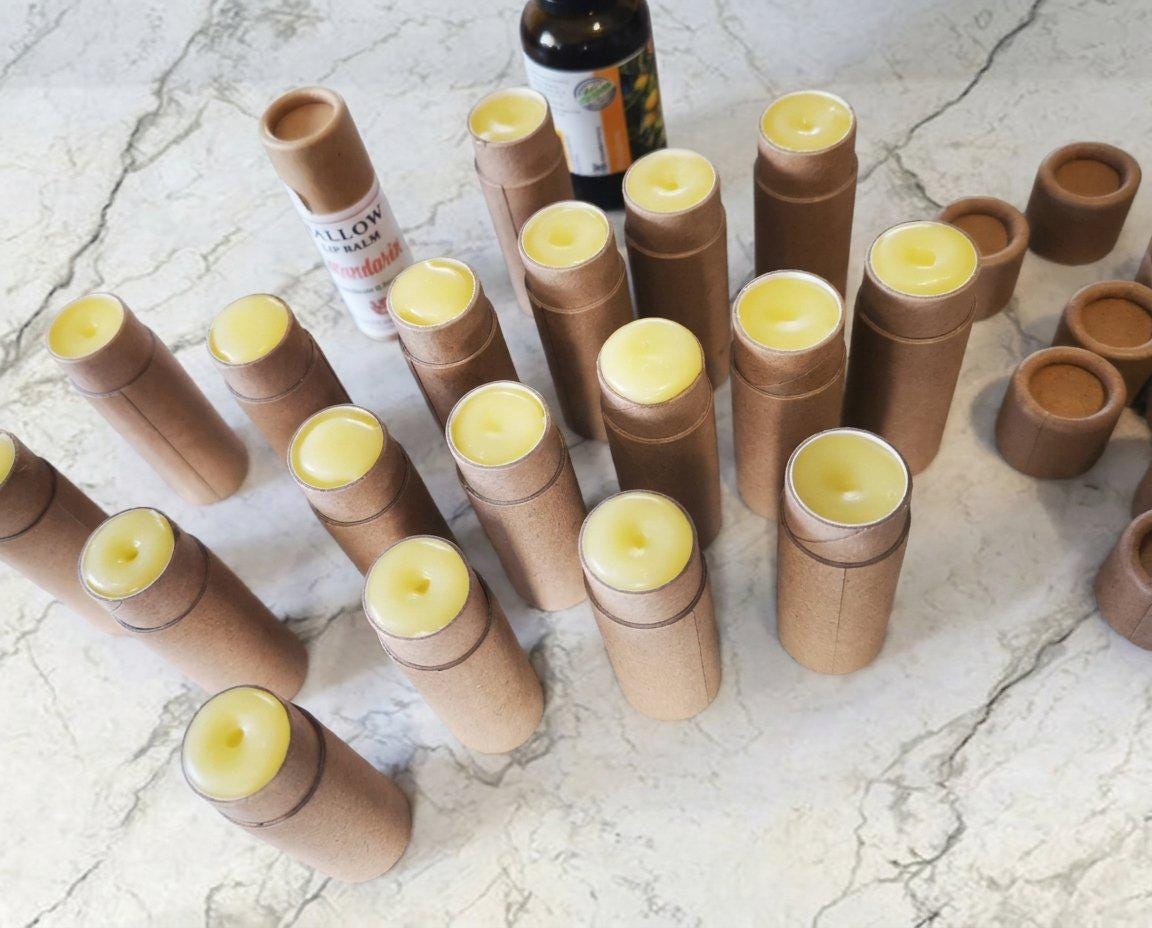 Tallow Lip Balm,  Organic Grass Fed, with Beeswax and Pure Essential Oils