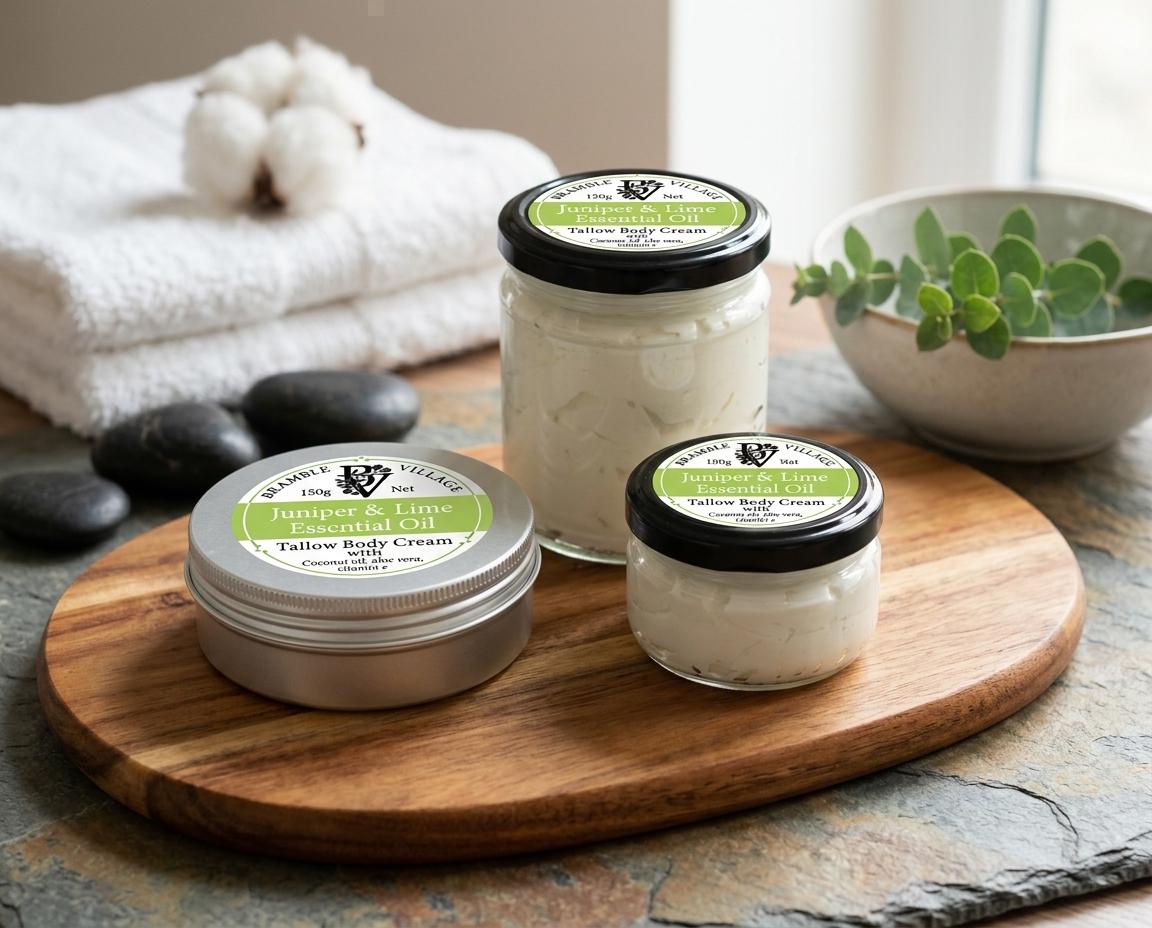 Tallow Body Cream - Juniper & Lime Essential Oils, Organic Grass-Fed, Body Moisturiser