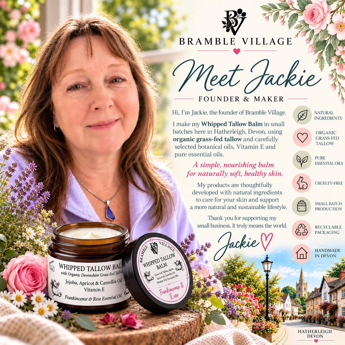 Whipped Tallow Balm | Grass Fed Beef Tallow | Jojoba, Apricot & Camellia Oils | Natural Body Moisturiser | Handmade in Devon
