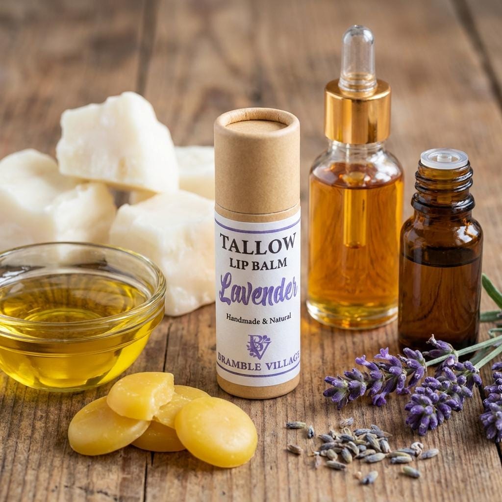 Tallow Lip Balm,  Organic Grass Fed, with Beeswax and Pure Essential Oils