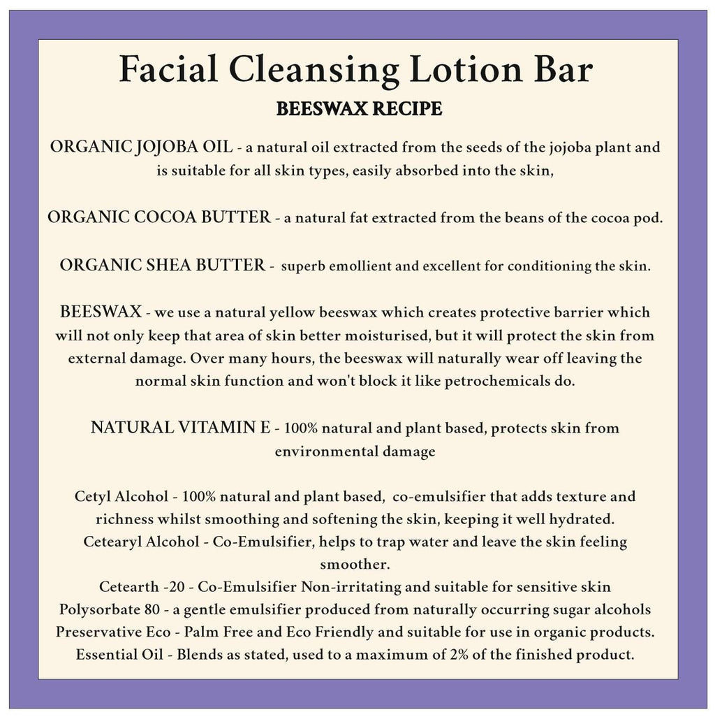 Gentle Face Cleansing Lotion Bar: Essential Oils, Travel Tin