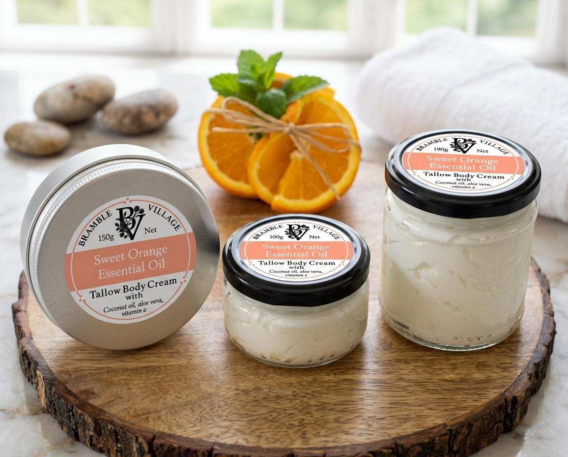 Tallow Body Cream - Sweet Orange Essential Oils, Organic Grass-Fed, Body Moisturiser
