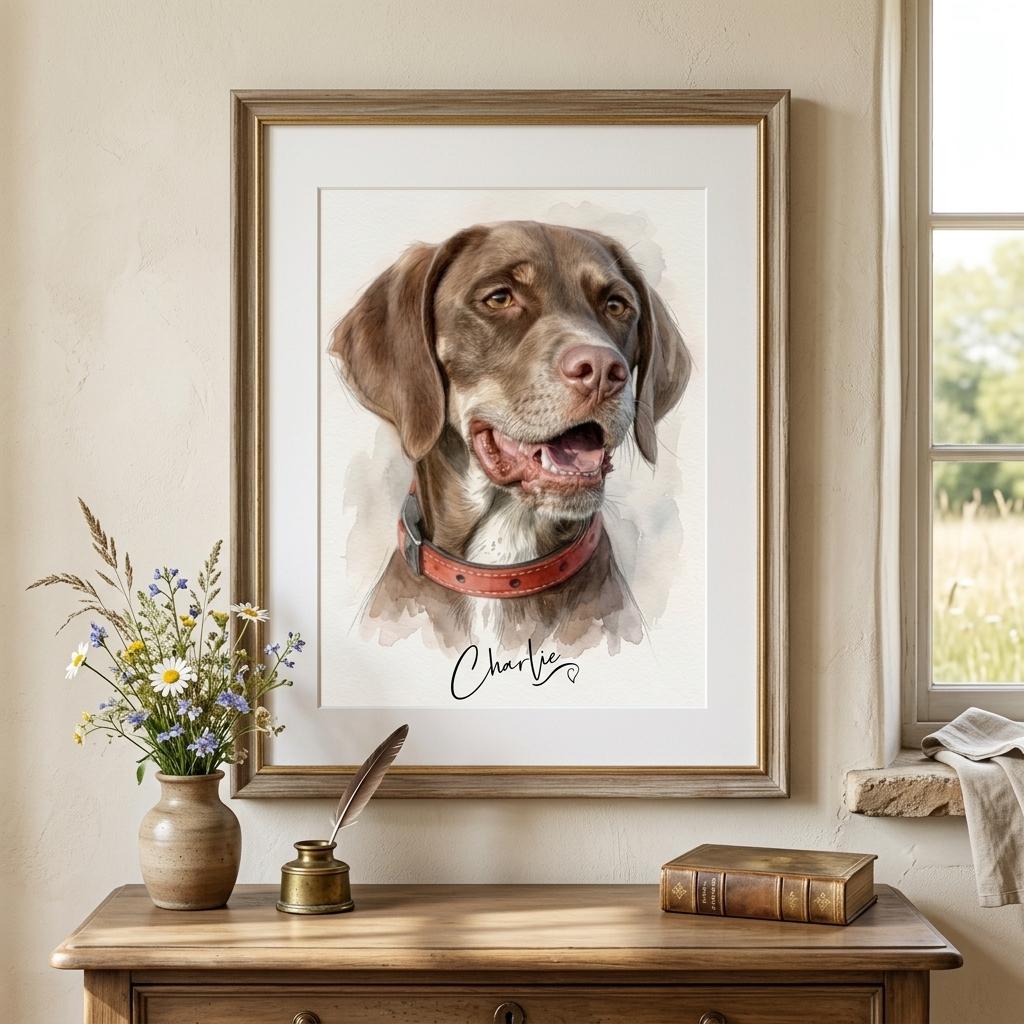 Custom Pet Portrait From Photo, Dog Cat Art Print, Personalised Keepsake