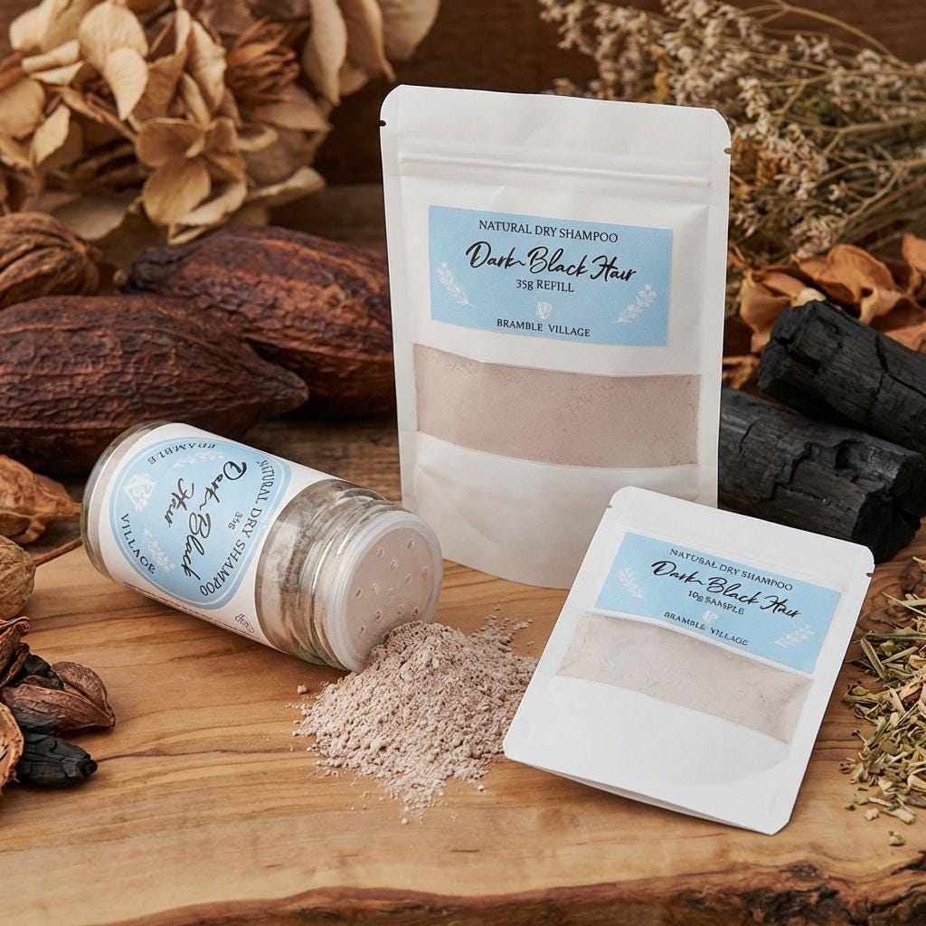 Natural Dry Shampoo Powder: For Dark to Black Hair, Botanical Hair & Scalp Refresher