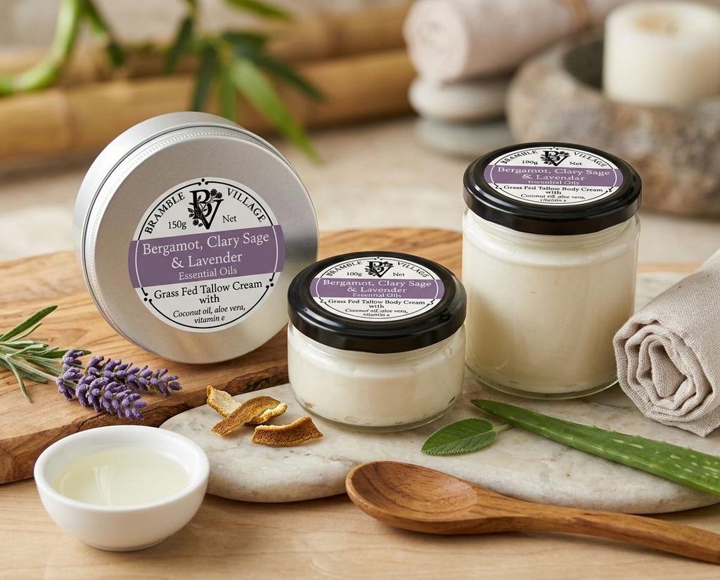 Tallow Body Cream - Bergamot, Lavender & Clary Sage Essential Oils, Body Moisturiser with Organic Grass-Fed Tallow
