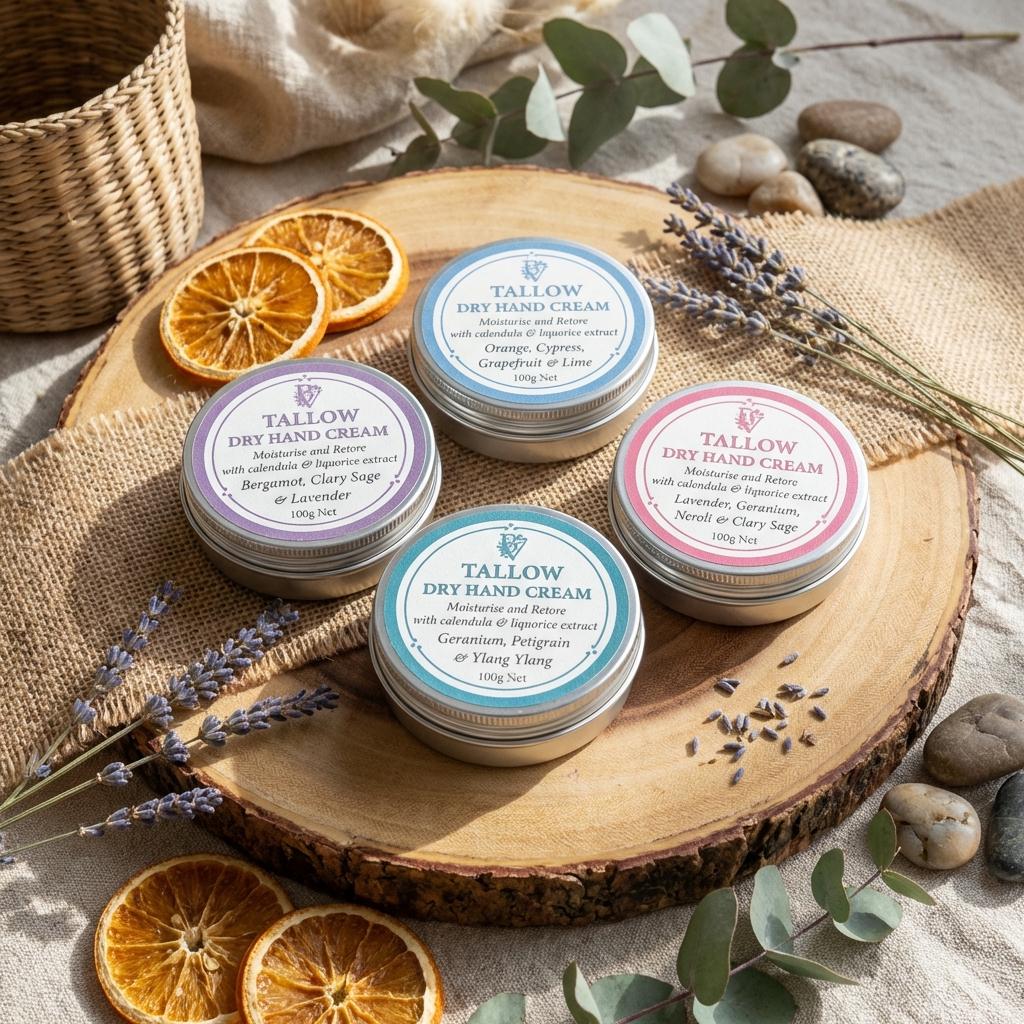 Tallow Hand Cream: for dry skin with Organic Grass Fed Tallow, Calendula & Liquorice Extract, Essential Oils