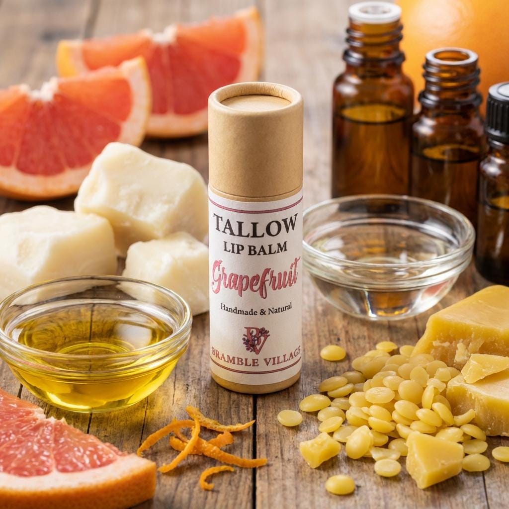 Tallow Lip Balm,  Organic Grass Fed, with Beeswax and Pure Essential Oils