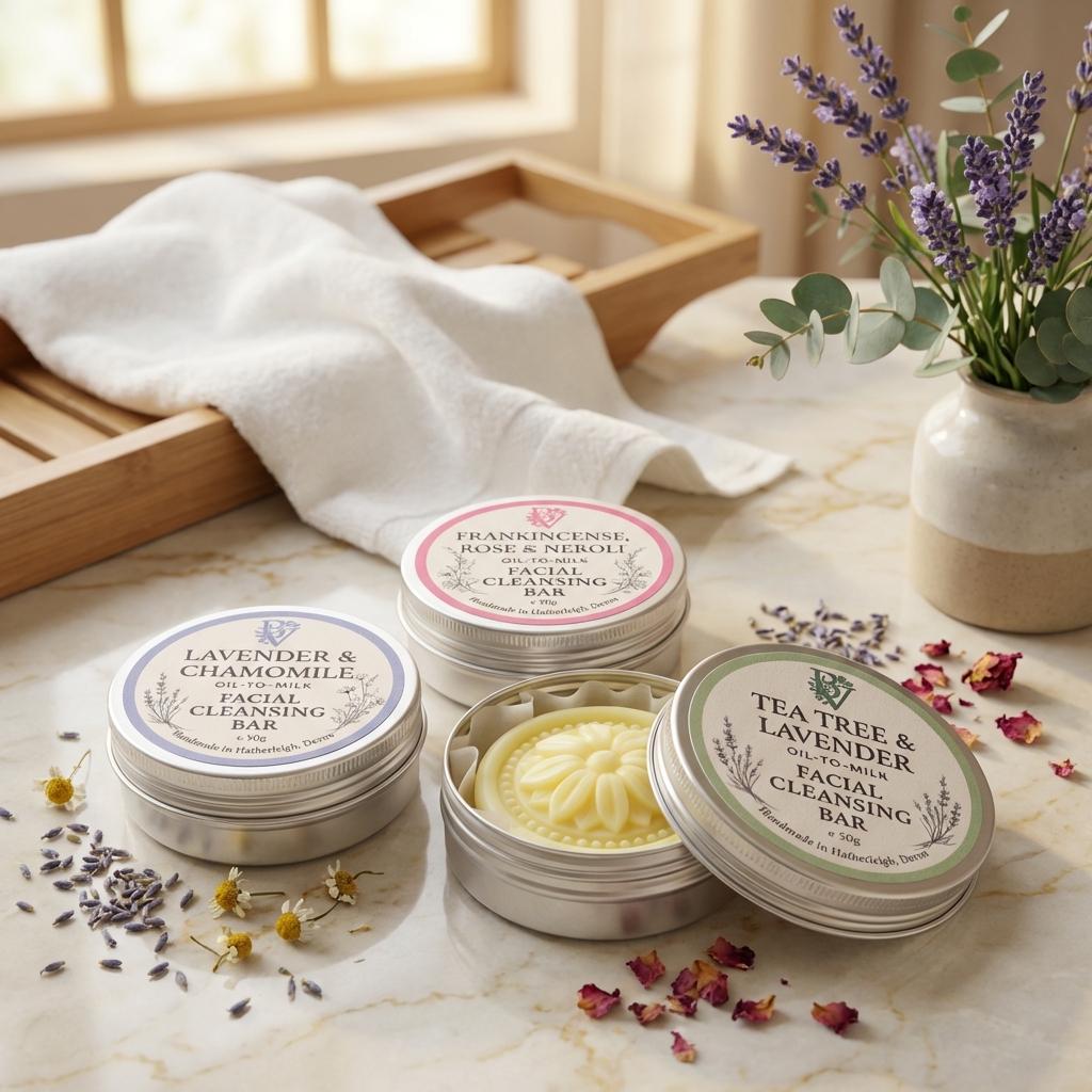 Gentle Face Cleansing Lotion Bar: Essential Oils, Travel Tin