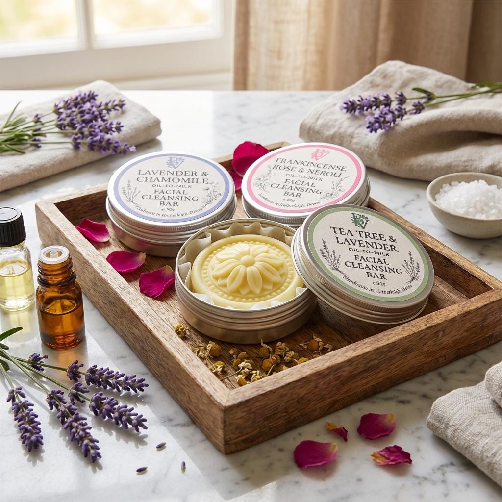 Gentle Face Cleansing Lotion Bar: Essential Oils, Travel Tin