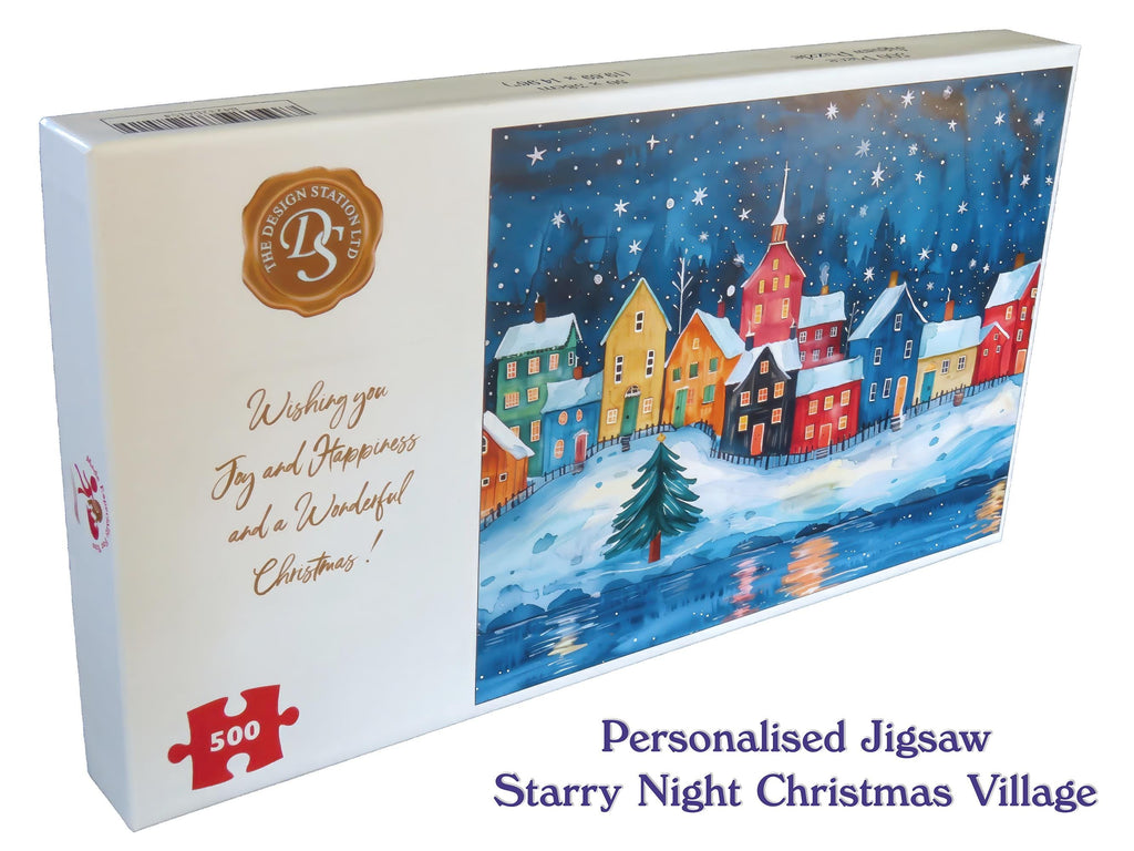 Adult Jigsaw Puzzle: Starry Night Christmas Houses 500 or 1000 Pieces, Personalised Message