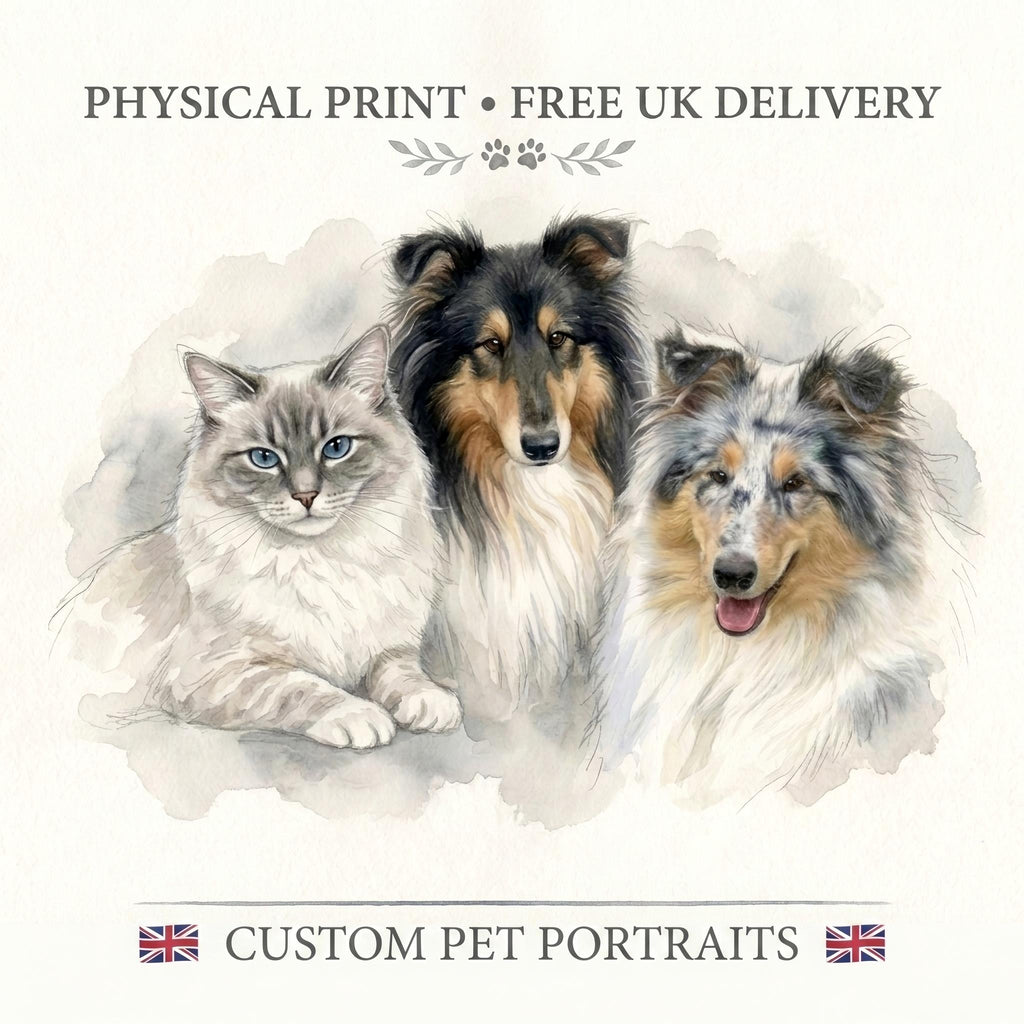 Custom Pet Portrait From Photo, Dog Cat Art Print, Personalised Keepsake