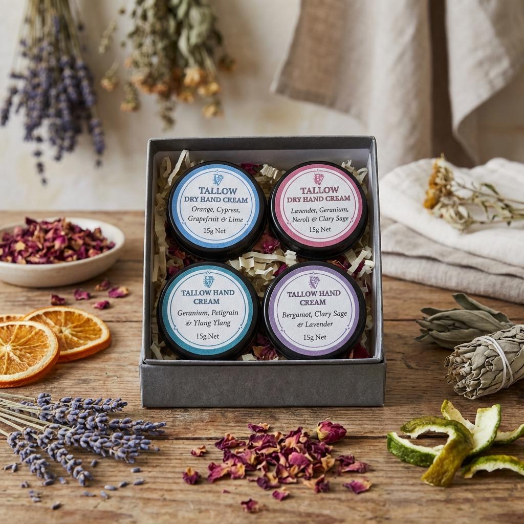 Hand Cream Sample Gift Set: Natural Tallow with Pure Essential Oils,  Dry Skin