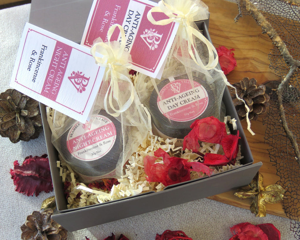 Skin Care Gift Set: Anti-Ageing Day and Night Face Creams,  Frankincense and Rose