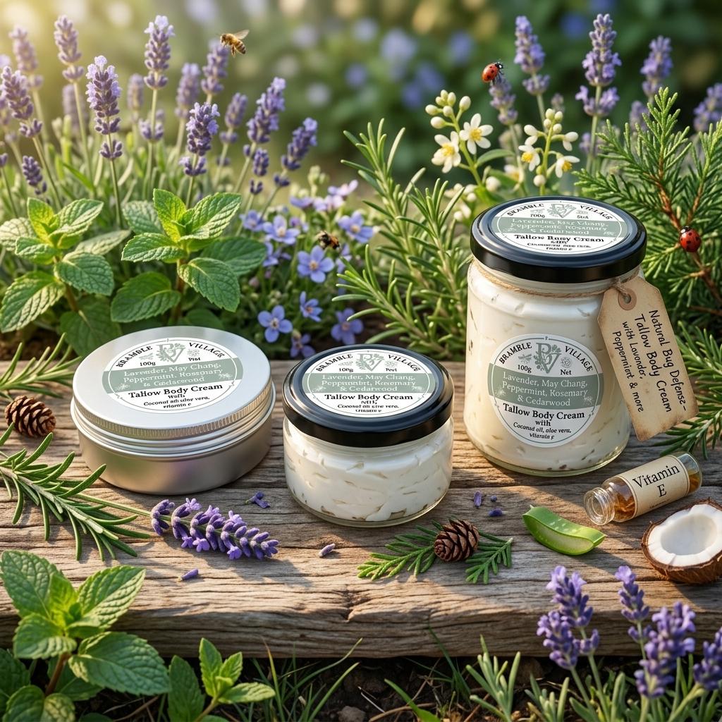 Tallow Body Cream - For Summer Outdoor Skin, Lavender, May Chang, Peppermint Essential Oils, Organic Grass Fed