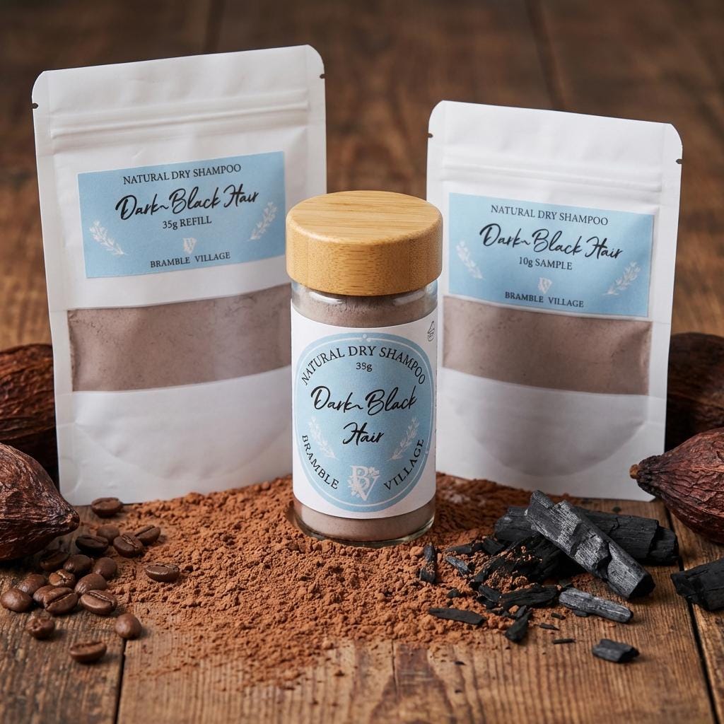 Natural Dry Shampoo Powder: For Dark to Black Hair, Botanical Hair & Scalp Refresher