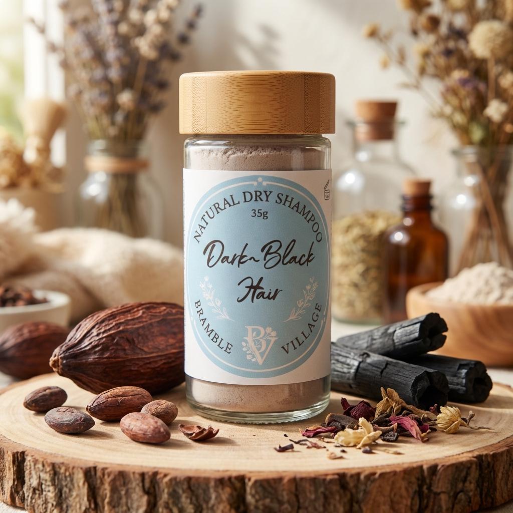 Natural Dry Shampoo Powder: For Dark to Black Hair, Botanical Hair & Scalp Refresher