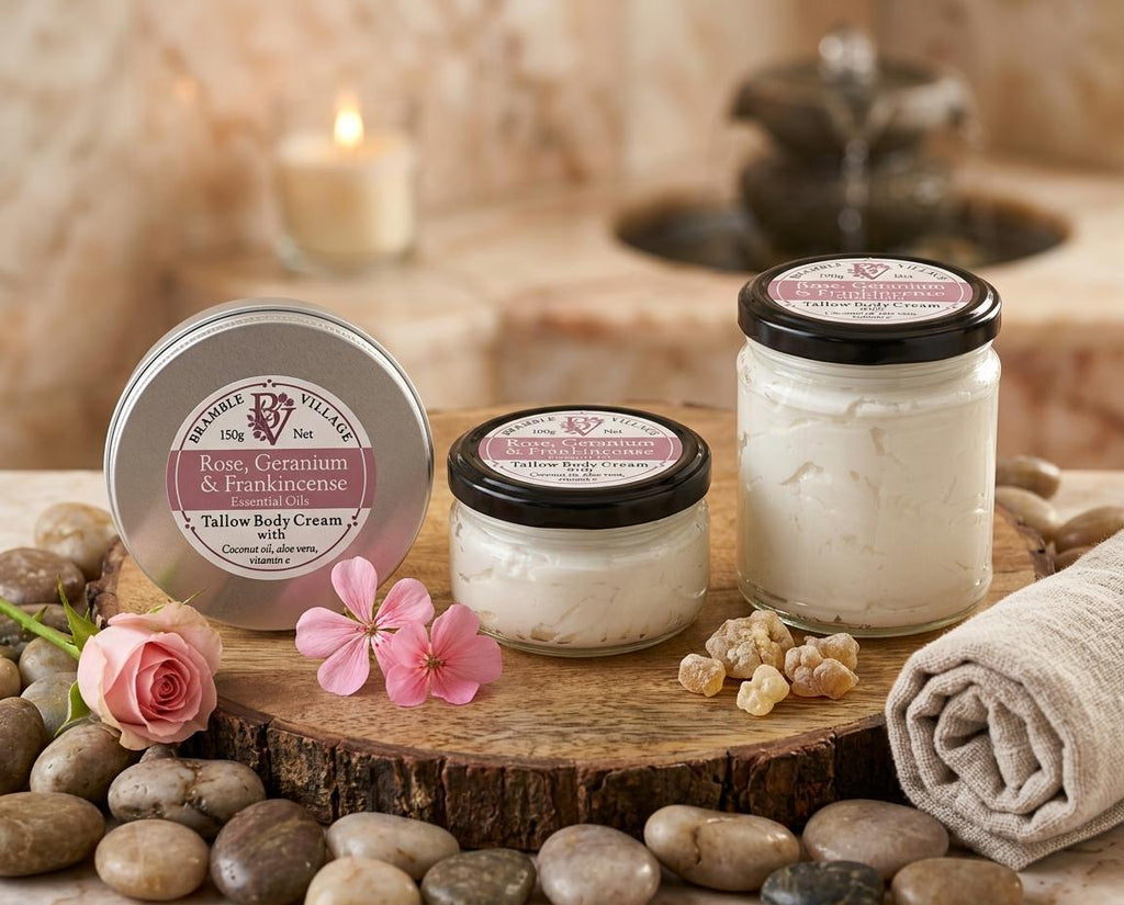 Tallow Body Cream - Rose, Geranium & Frankincense Essential Oils, Organic Grass-Fed, Body Moisturiser