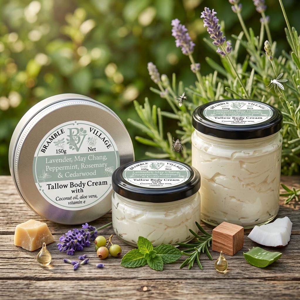 Tallow Body Cream - For Summer Outdoor Skin, Lavender, May Chang, Peppermint Essential Oils, Organic Grass Fed