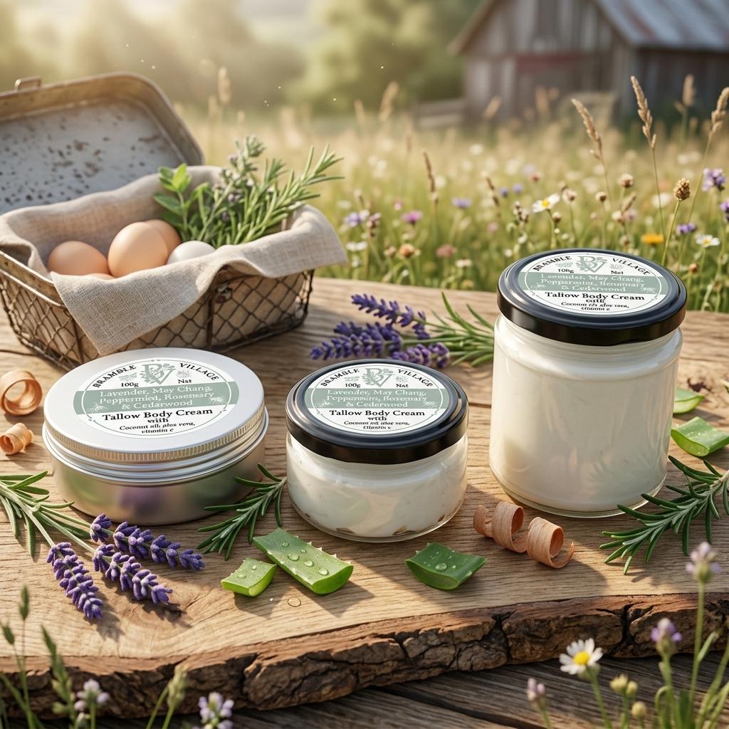 Tallow Body Cream - For Summer Outdoor Skin, Lavender, May Chang, Peppermint Essential Oils, Organic Grass Fed