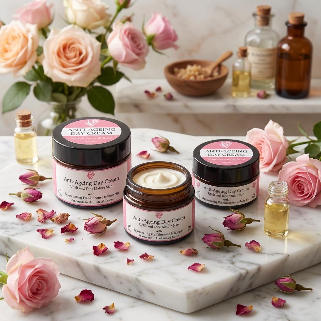 Anti-Aging Day Face Cream:  Hyaluronic Acid, Vitamin C, Essential Oils, Skincare for Mature and Aging Skin