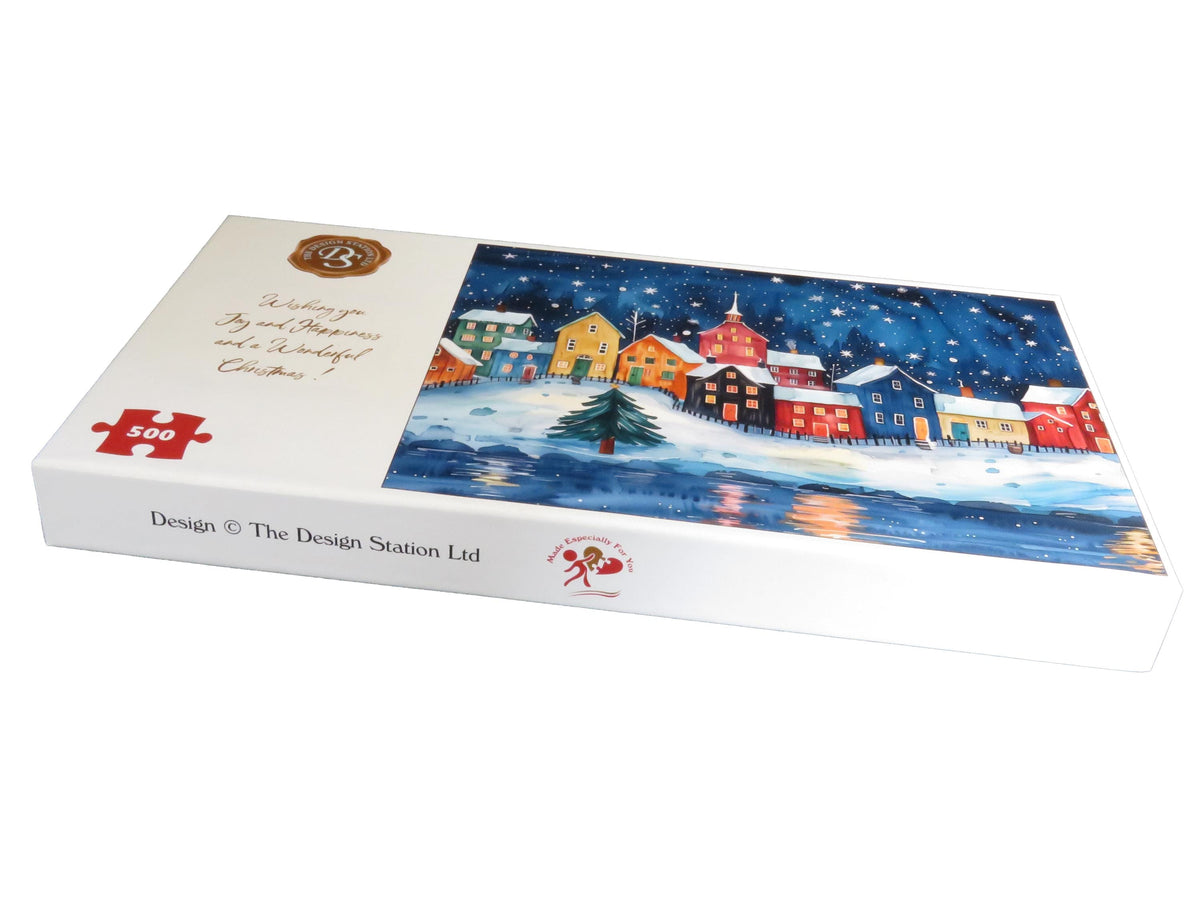 Adult Jigsaw Puzzle: Starry Night Christmas Houses 500 or 1000 Pieces, Personalised Message