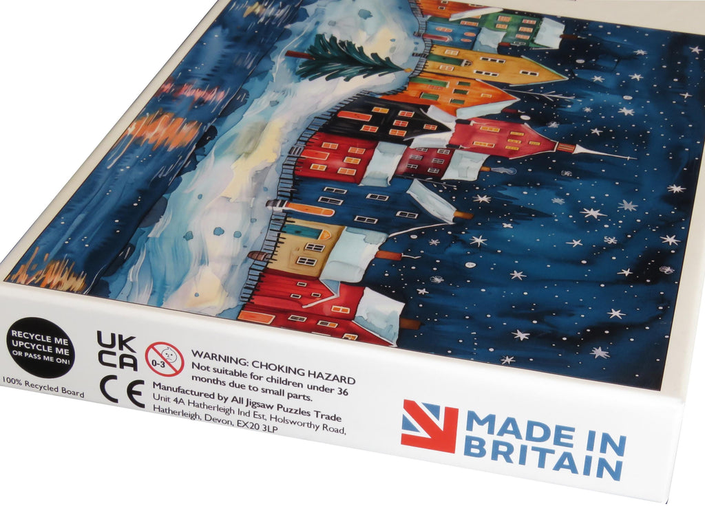 Adult Jigsaw Puzzle: Starry Night Christmas Houses 500 or 1000 Pieces, Personalised Message