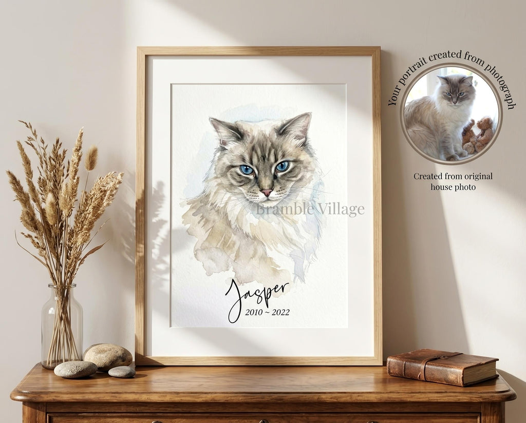 Custom Pet Portrait From Photo, Dog Cat Art Print, Personalised Keepsake