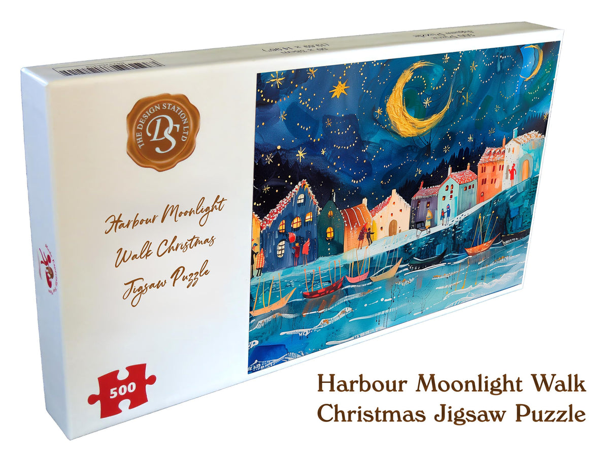 Jigsaw Puzzle for Adults: Harbour Moonlight Walk 500 or 1000 Pieces, Personalised Message