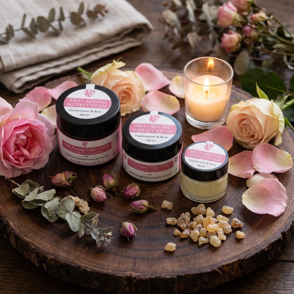 Anti-Aging Night Face Cream: Retinol, Coenzyme Q10, Frankincense, Rose, Vegan