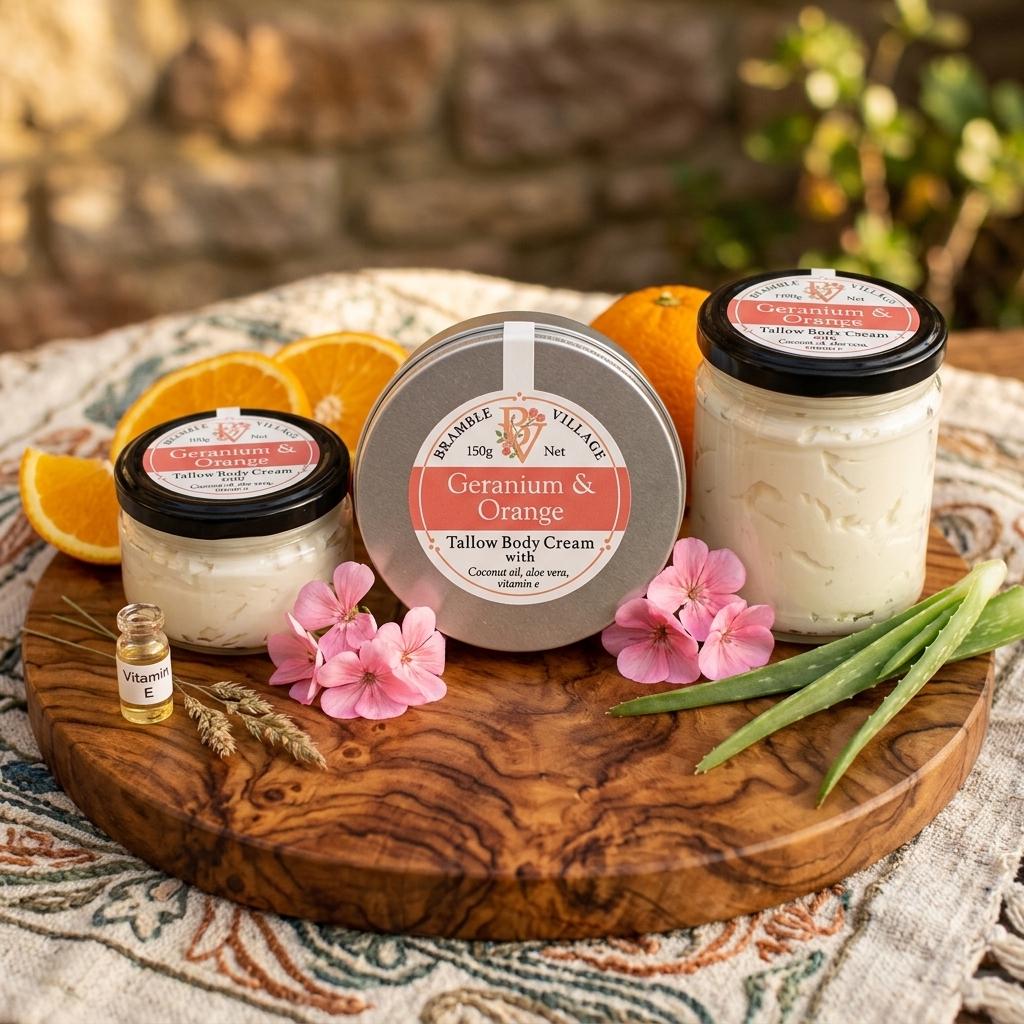 Tallow Body Cream - Geranium and Orange Essential Oils, Organic Grass-Fed, Body Moisturiser