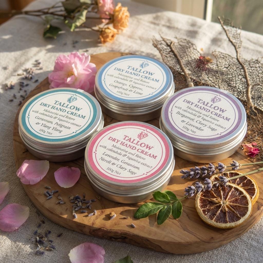 Tallow Hand Cream: for dry skin with Organic Grass Fed Tallow, Calendula & Liquorice Extract, Essential Oils