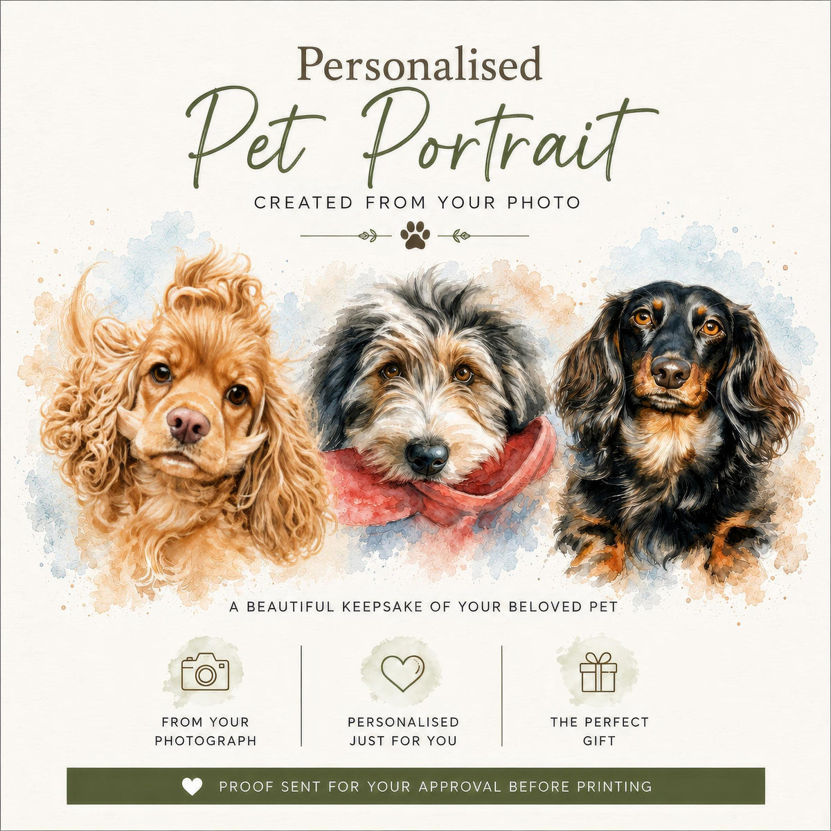 Custom Pet Portrait From Photo, Dog Cat Art Print, Personalised Keepsake