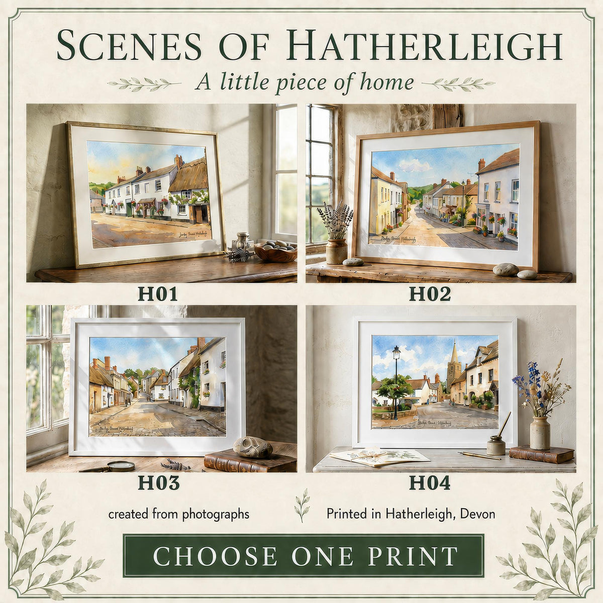 Devon Town Art Print: Personalised Hatherleigh Street Scenes