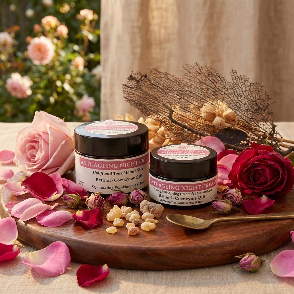 Anti-Aging Night Face Cream: Retinol, Coenzyme Q10, Frankincense, Rose, Vegan