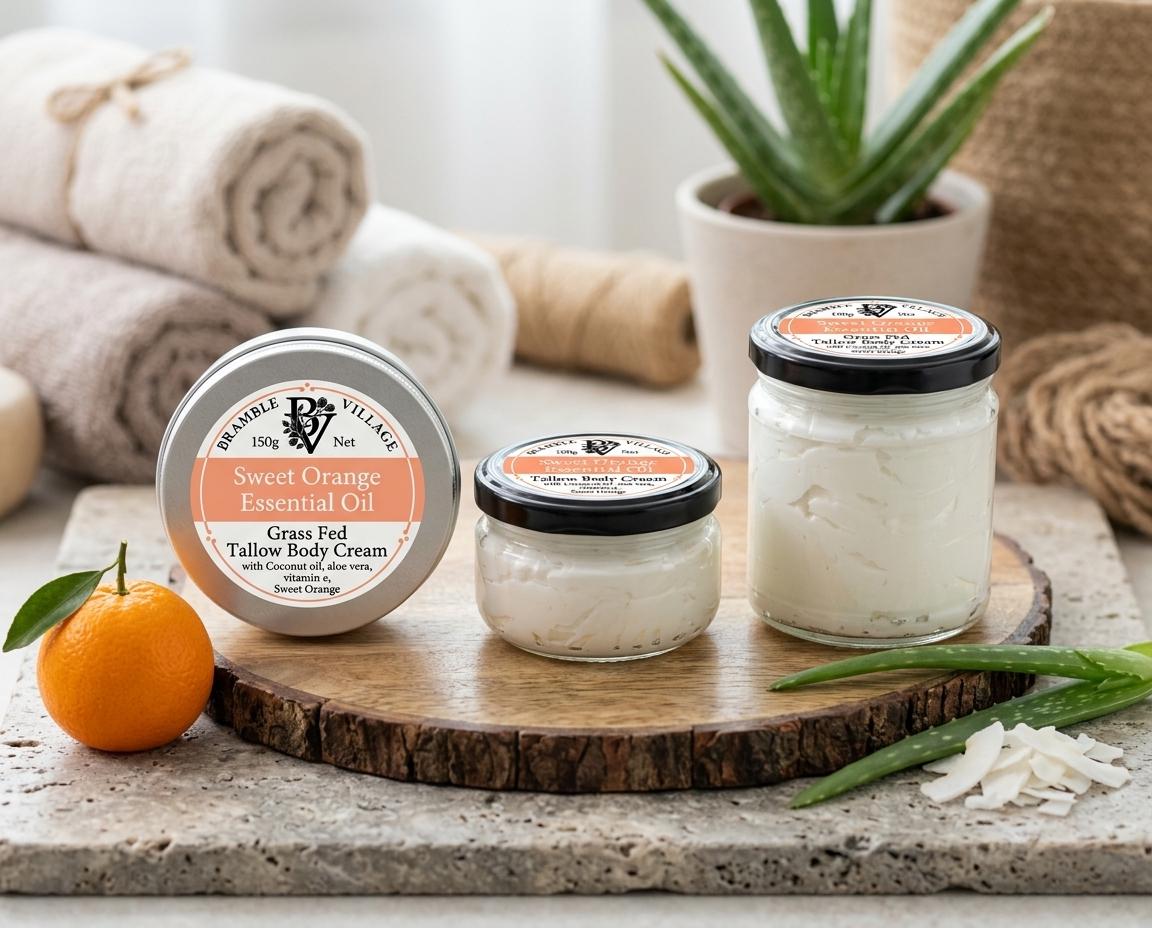 Tallow Body Cream - Sweet Orange Essential Oils, Organic Grass-Fed, Body Moisturiser