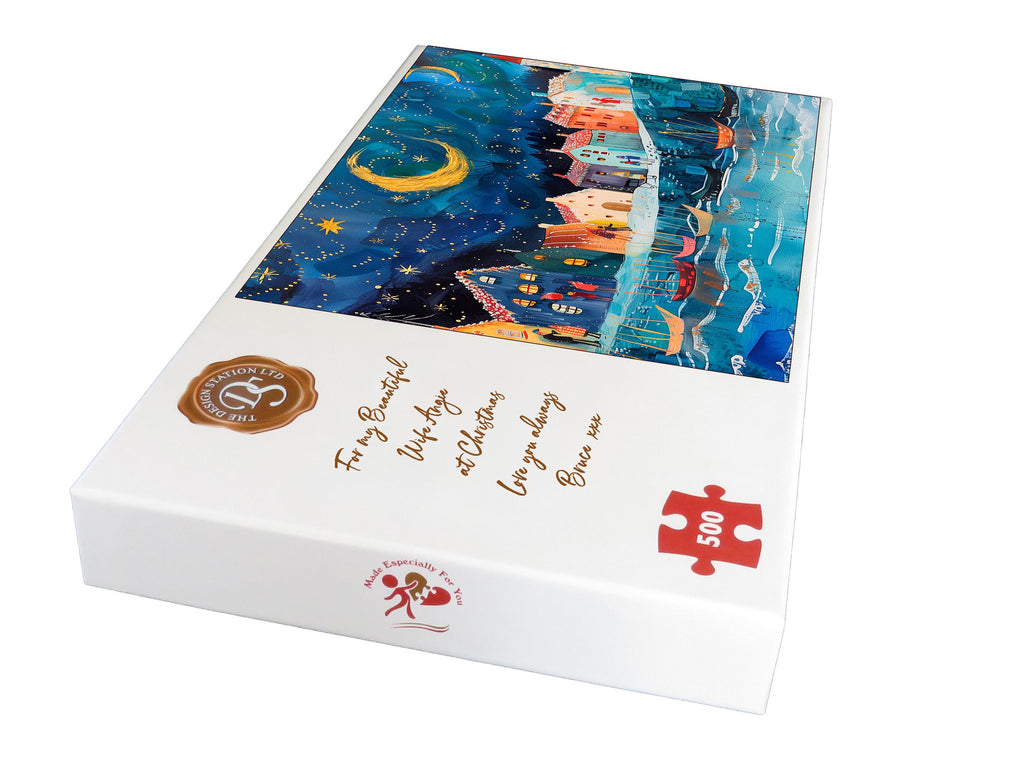 Jigsaw Puzzle for Adults: Harbour Moonlight Walk 500 or 1000 Pieces, Personalised Message