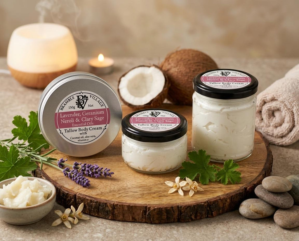Tallow Body Cream - Lavender, Geranium, Neroli & Clary Sage Essential Oils, Body Moisturiser with Organic Grass-Fed Tallow