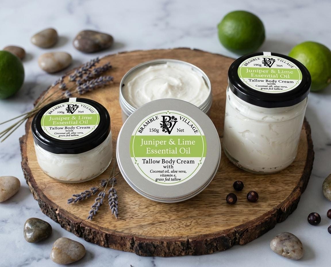 Tallow Body Cream - Juniper & Lime Essential Oils, Organic Grass-Fed, Body Moisturiser