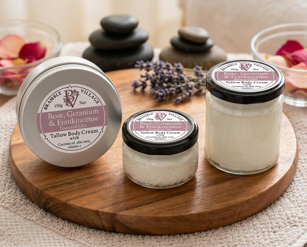 Tallow Body Cream - Rose, Geranium & Frankincense Essential Oils, Organic Grass-Fed, Body Moisturiser