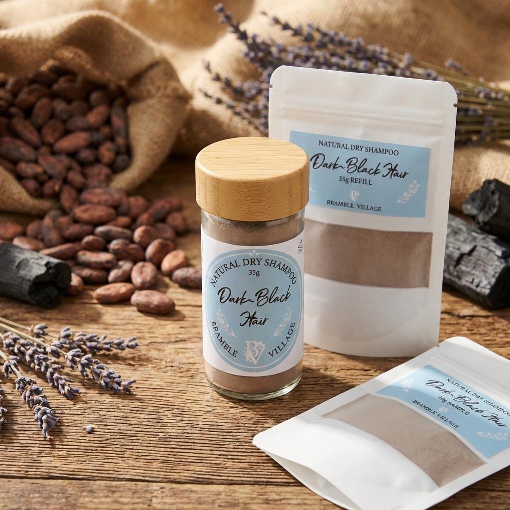 Natural Dry Shampoo Powder: For Dark to Black Hair, Botanical Hair & Scalp Refresher