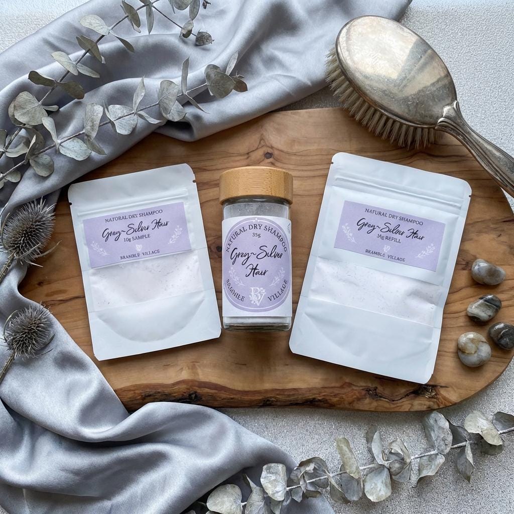 Natural Dry Shampoo Powder: For Grey, Silver or White Hair, Botanical Hair & Scalp Refresher
