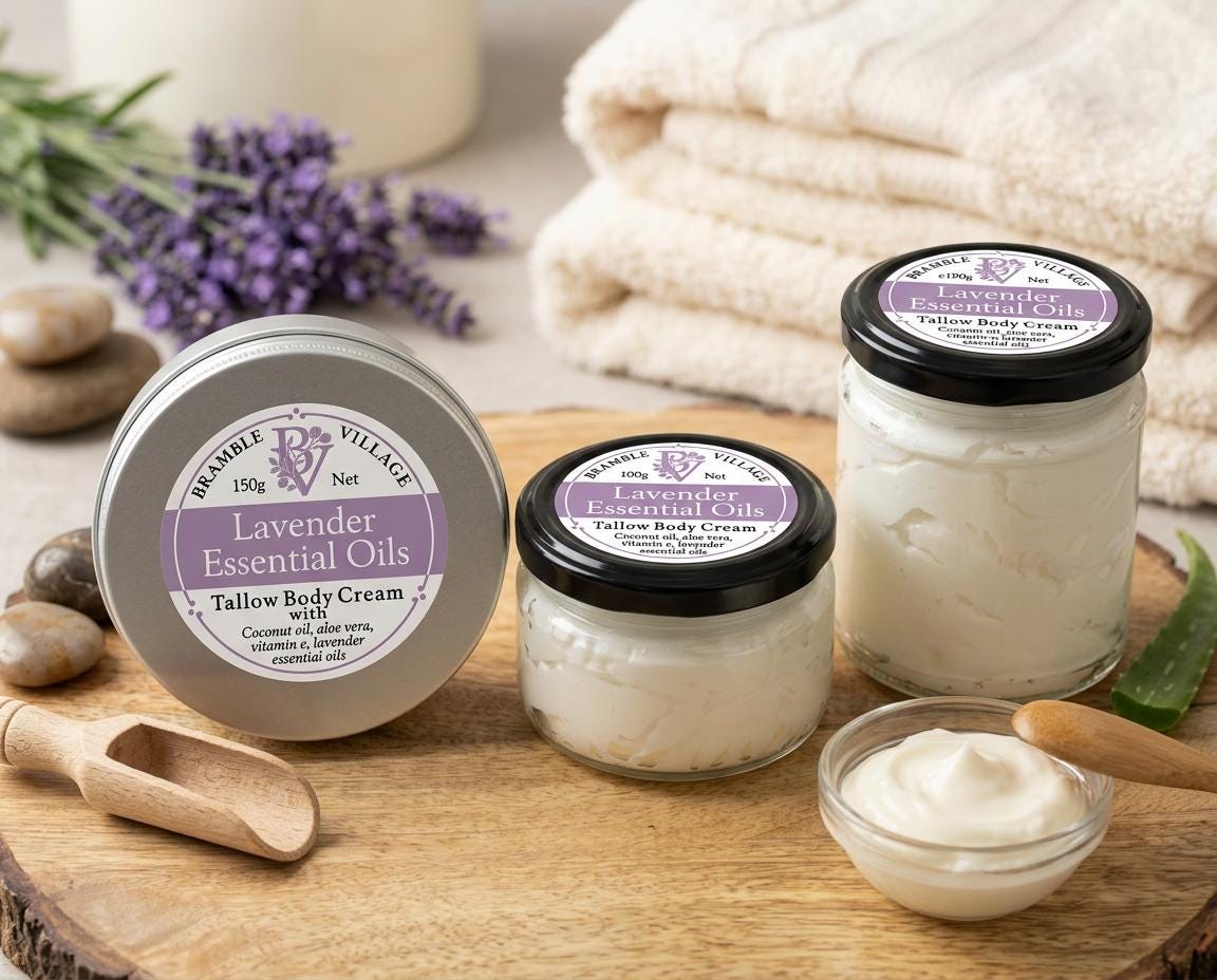 Tallow Body Cream - Lavender Essential Oil, Organic Grass-Fed, Body Moisturiser