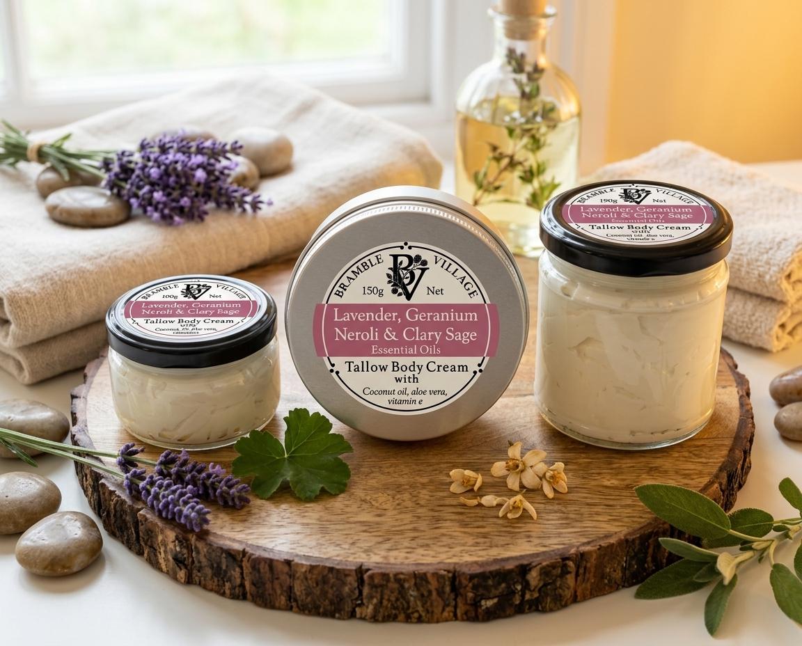 Tallow Body Cream - Lavender, Geranium, Neroli & Clary Sage Essential Oils, Body Moisturiser with Organic Grass-Fed Tallow