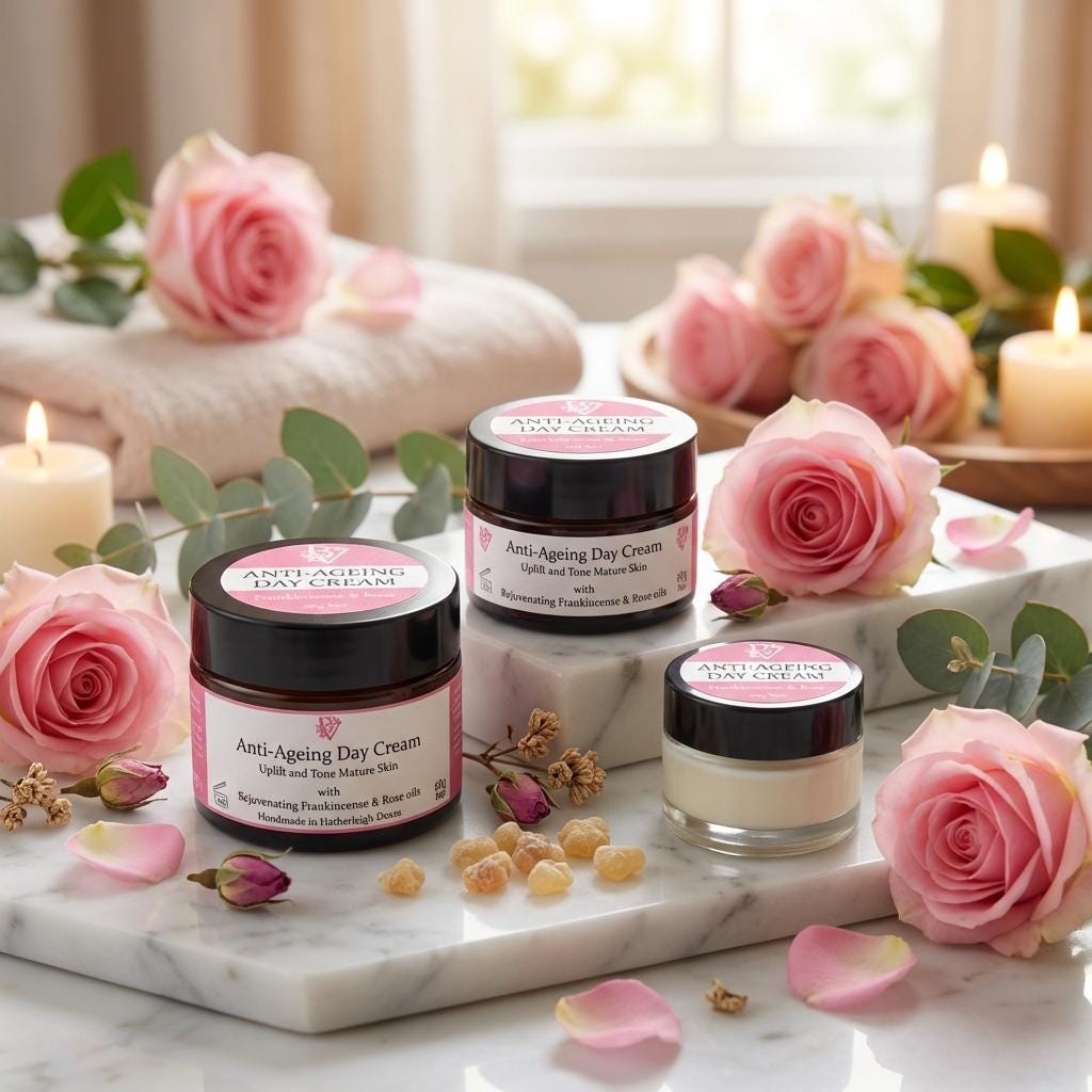 Anti-Aging Day Face Cream:  Hyaluronic Acid, Vitamin C, Essential Oils, Skincare for Mature and Aging Skin