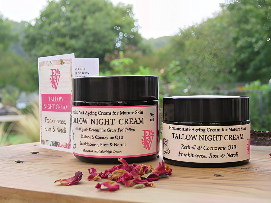 Tallow Night Face Cream - Anti-Ageing Skincare with Rosehip Oil, Retinol, Q10, Frankincense, Rose & Neroli