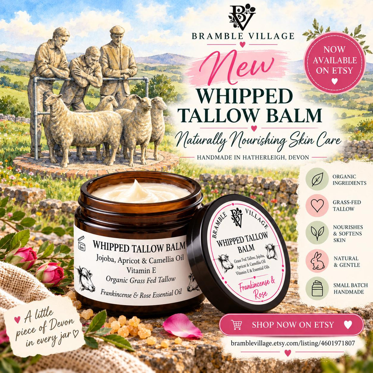 Tallow Body Cream - Geranium and Orange Essential Oils, Organic Grass-Fed, Body Moisturiser