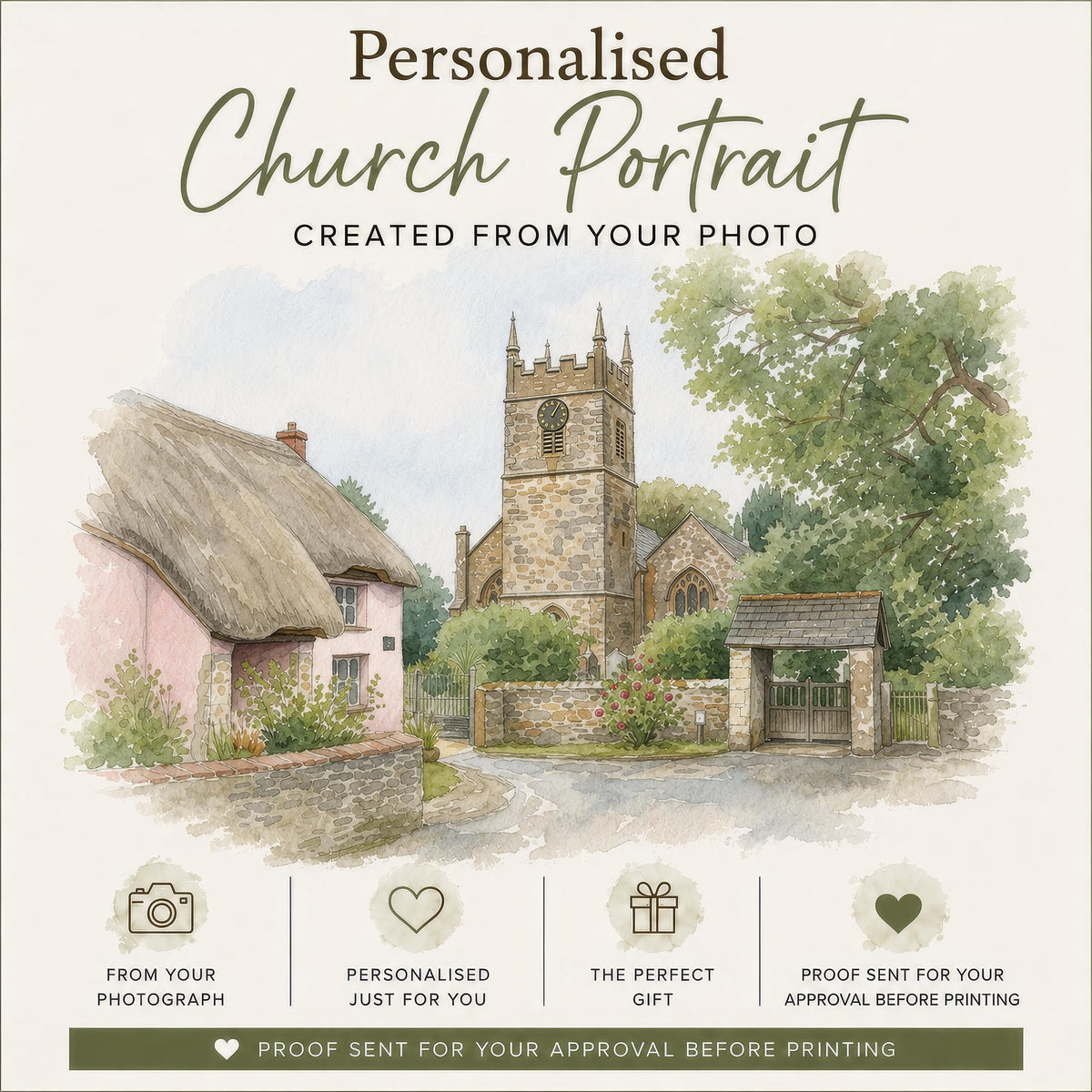 Personalised Wedding Venue Portrait from Photo, Custom Church Art Print, Wedding Anniversary Gift, Church Keepsake