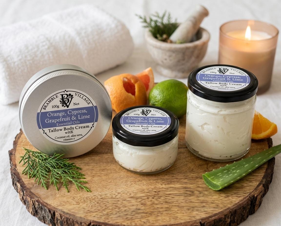 Tallow Body Cream - Orange, Cypress, Grapefruit & Lime Essential Oils, Body Moisturiser with Organic Grass-Fed Tallow