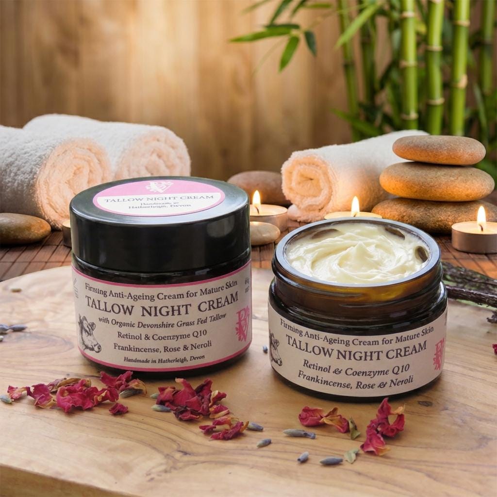 Tallow Night Face Cream - Anti-Ageing Skincare with Rosehip Oil, Retinol, Q10, Frankincense, Rose & Neroli